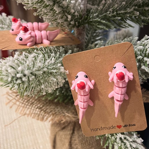 Axolotl santa earrings